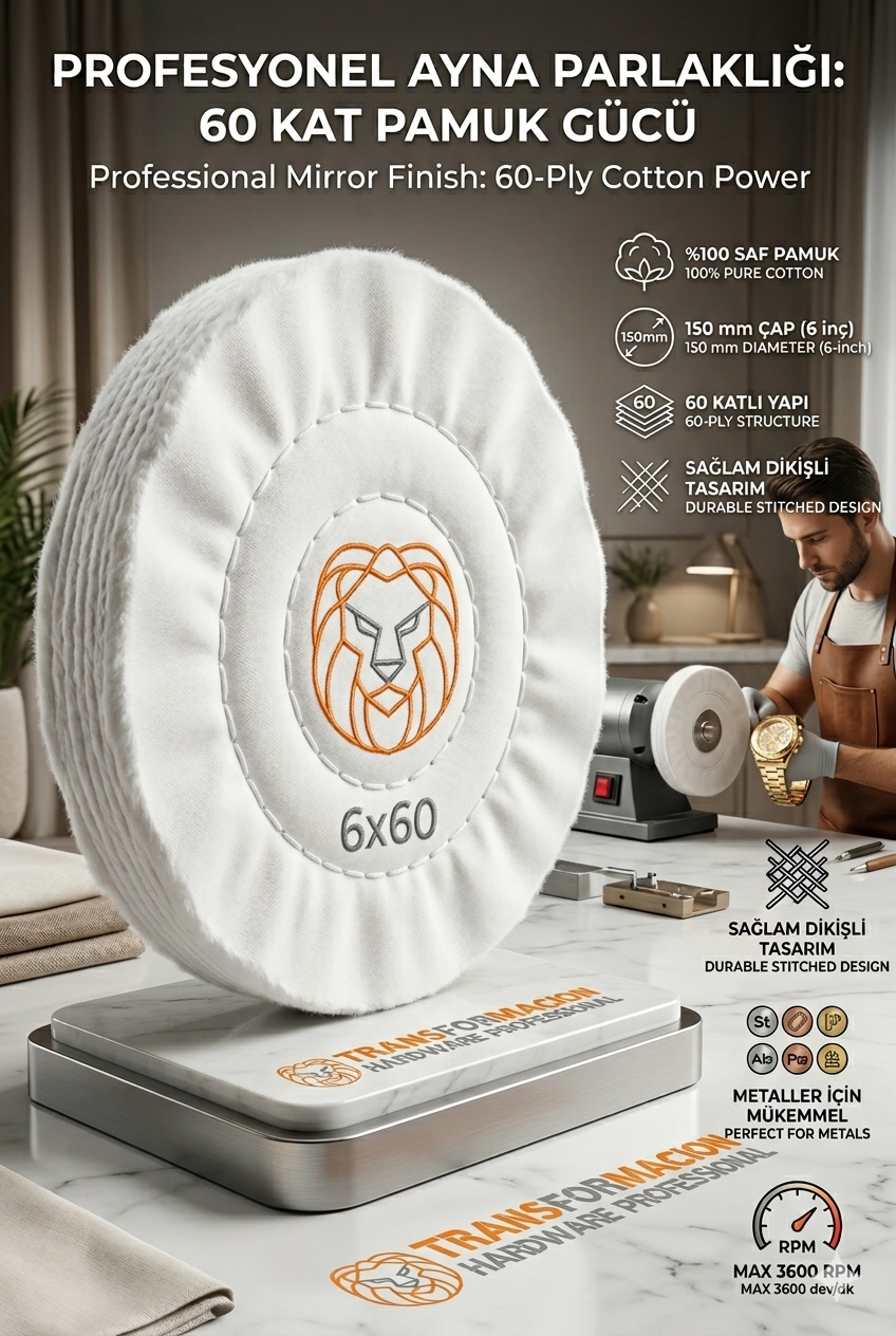 Yumuşak Polisaj Keçesi 6x60 60 Katlı 150mm - Pamuk Bez Disk Ayna Parlaklığı Metal Parlatma Keçesi 723109