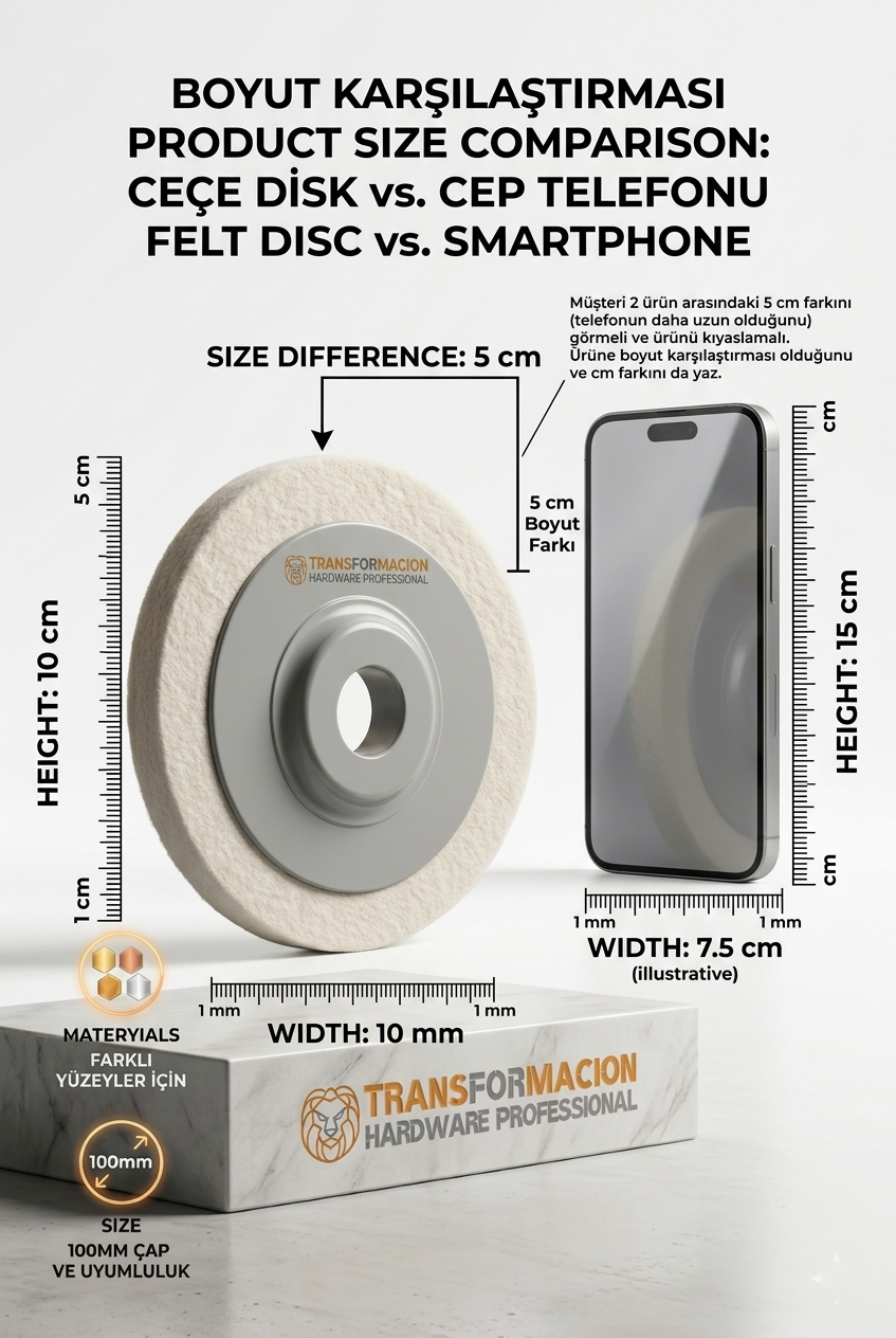 SERT 100mm Yün Polisaj Flap Keçe - Matkap ve Spiral Uyumlu Metal Cam Parlatma Çarkı 723110