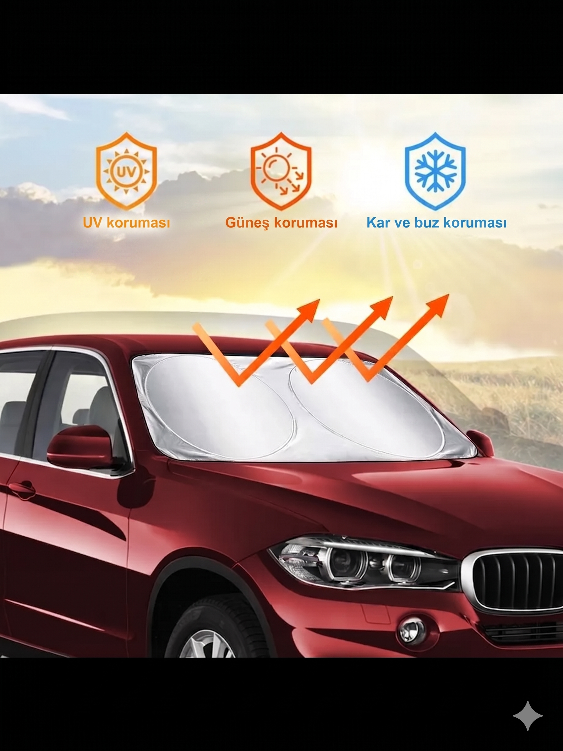 Katlanabilir Oto Güneşliği 150x70cm Ön Cam Tam Koruma Metalize Pratik Güneşlik 422255