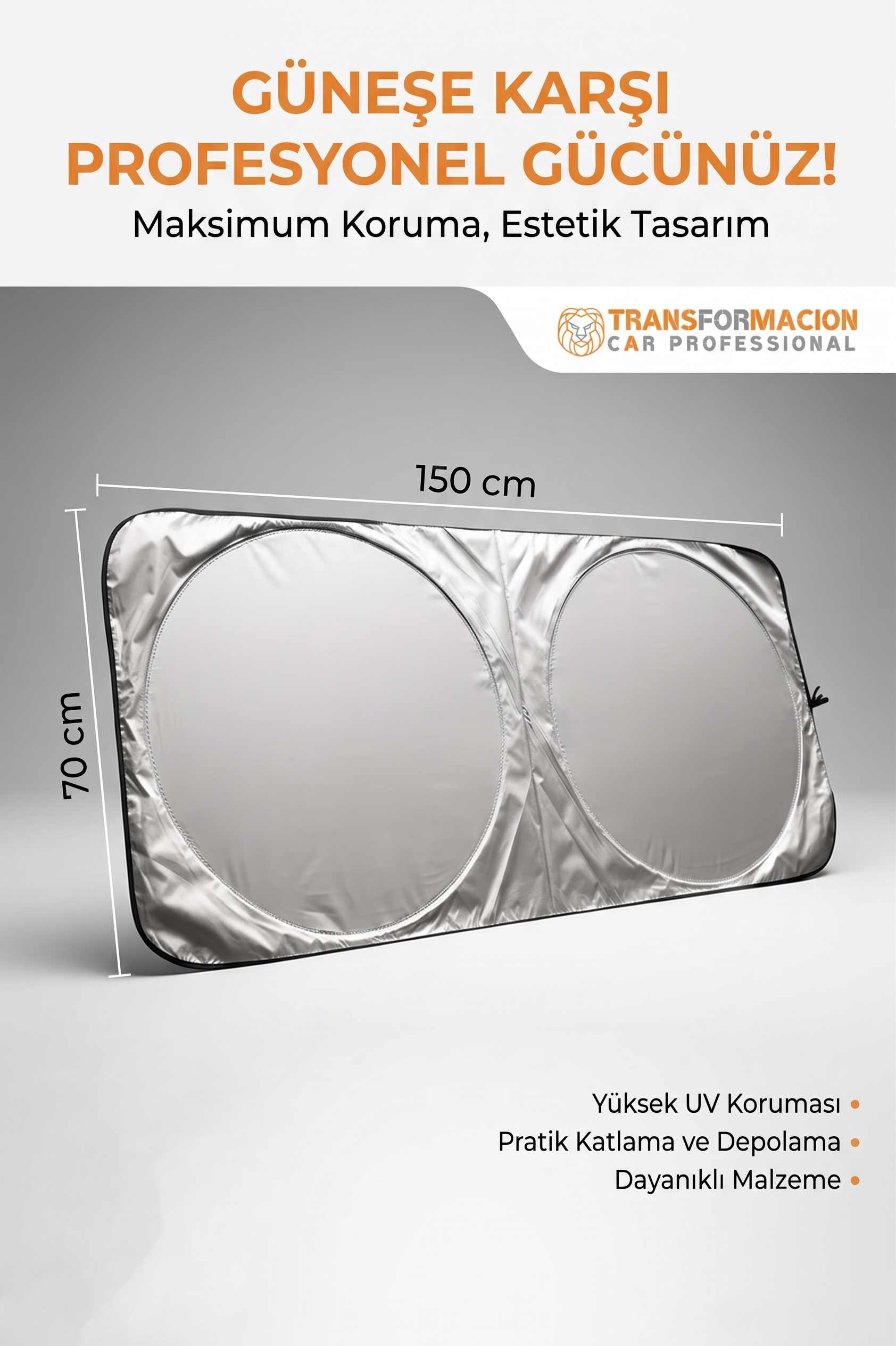 Katlanabilir Oto Güneşliği 150x70cm Ön Cam Tam Koruma Metalize Pratik Güneşlik 422255