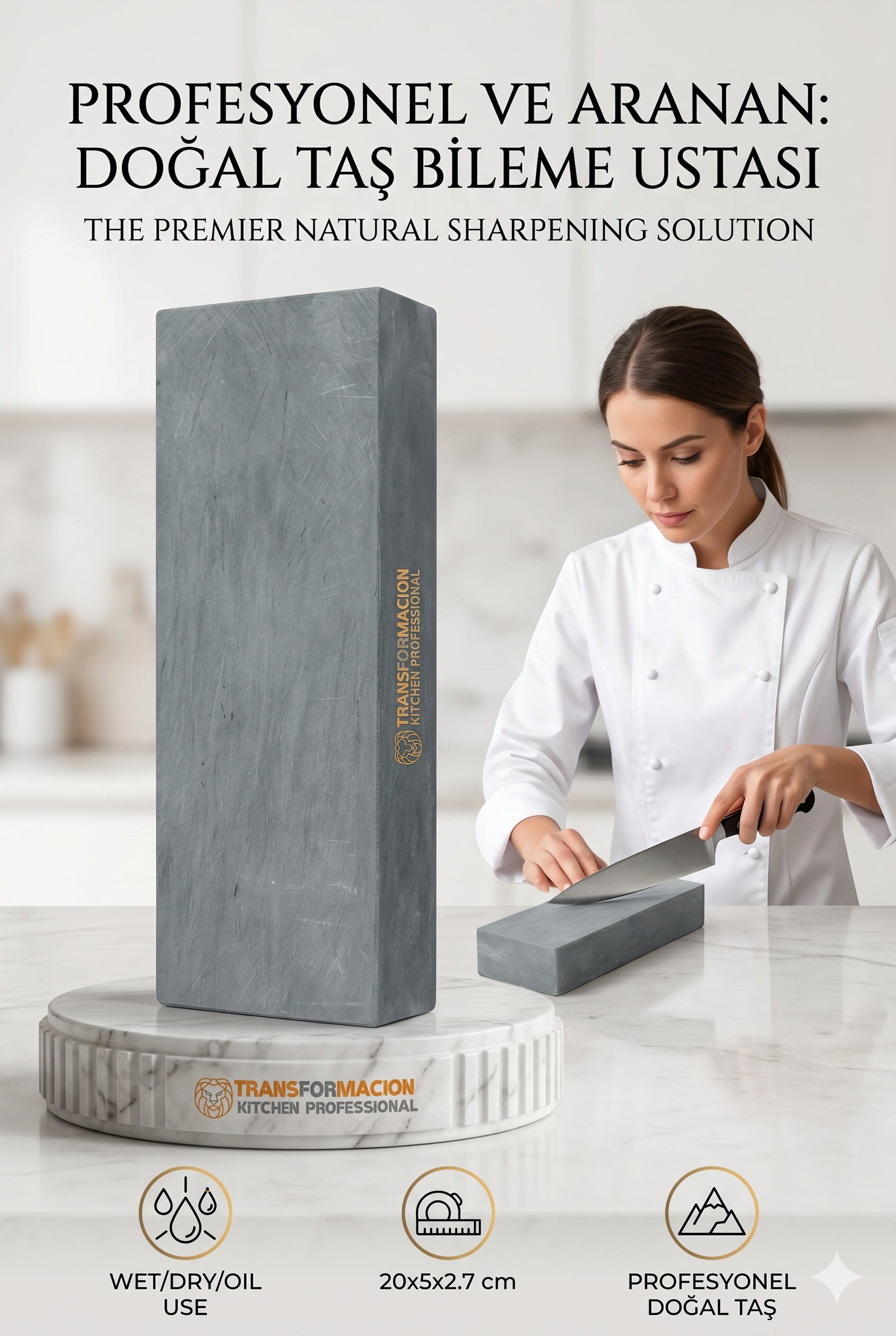 Profesyonel Doğal Bileme Taşı | Islak Yağlı ve Kuru Kullanım | Şef Bıçak Bileyici 723078