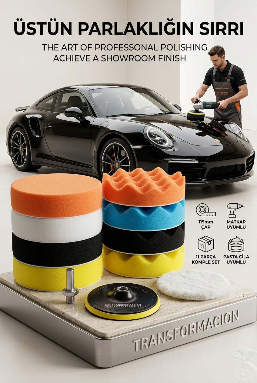 11 Parça Polisaj Sünger Seti 115mm - Matkap Uyumlu M14 Pasta Cila ve Parlatma Kiti 723105