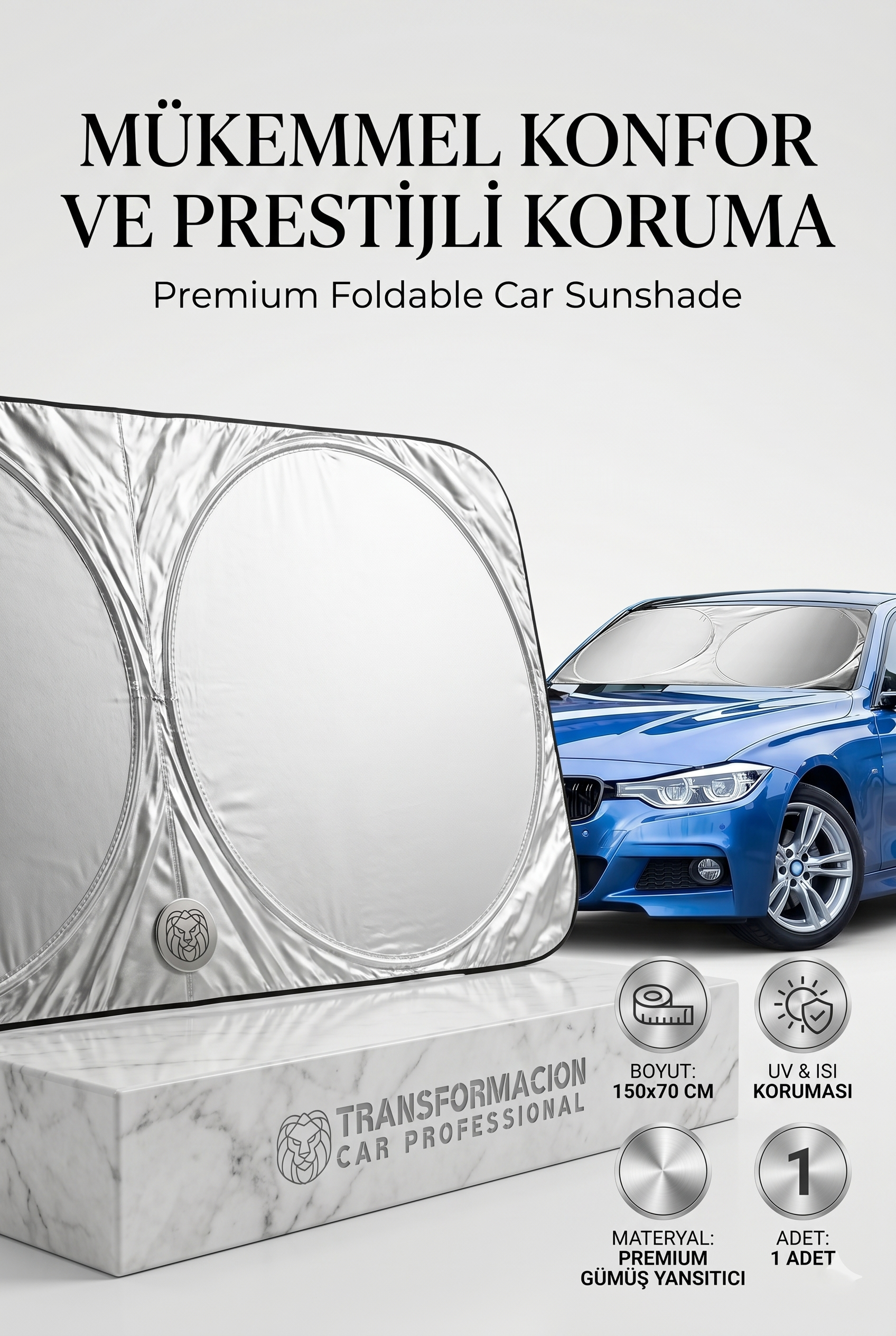 Katlanabilir Oto Güneşliği 150x70cm Ön Cam Tam Koruma Metalize Pratik Güneşlik 422255