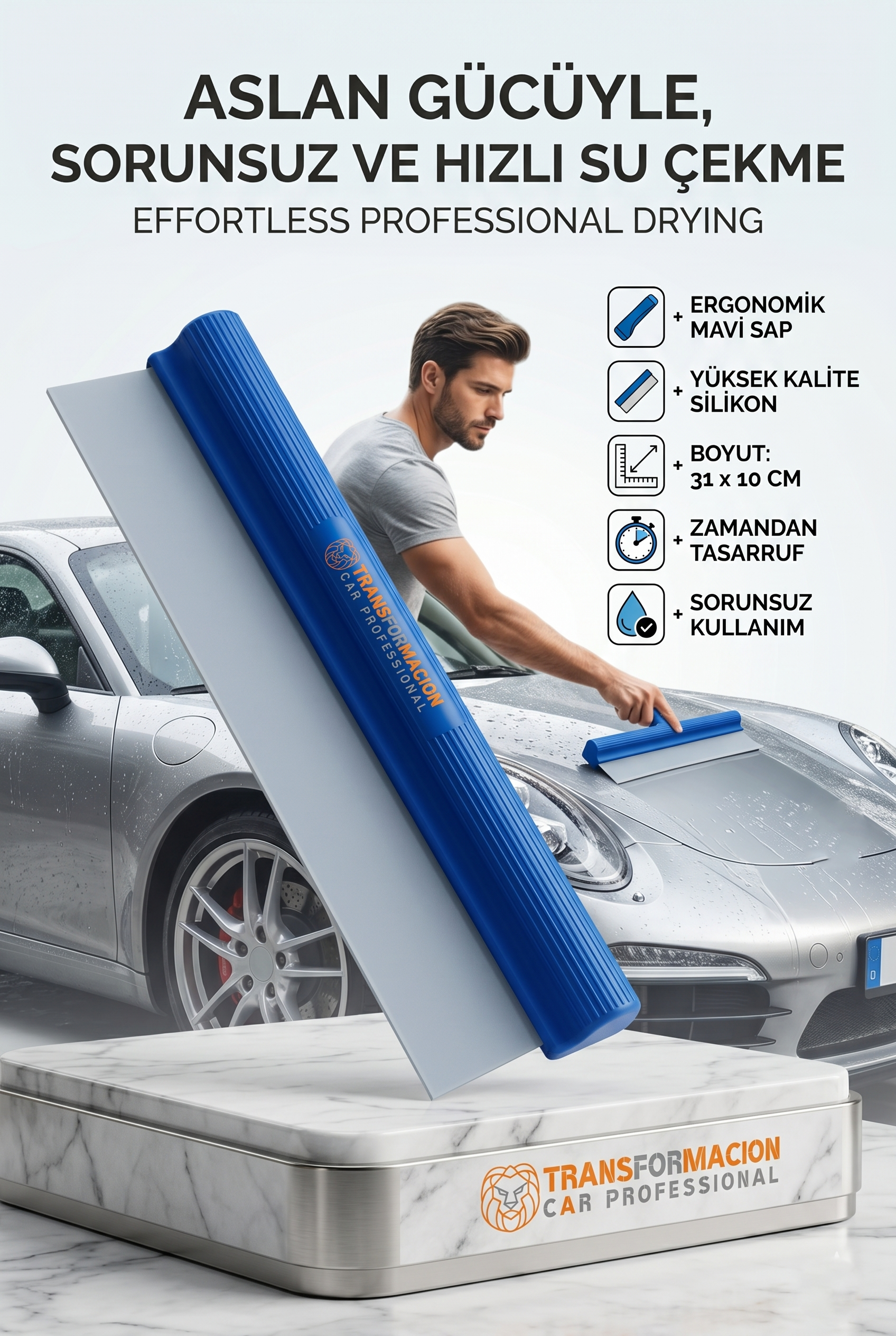 Profesyonel Araç Ykama Sonrası Su Çekme Aparatı | İz Bırakmaz Silikon Araç Kurulama Çekpası 723079