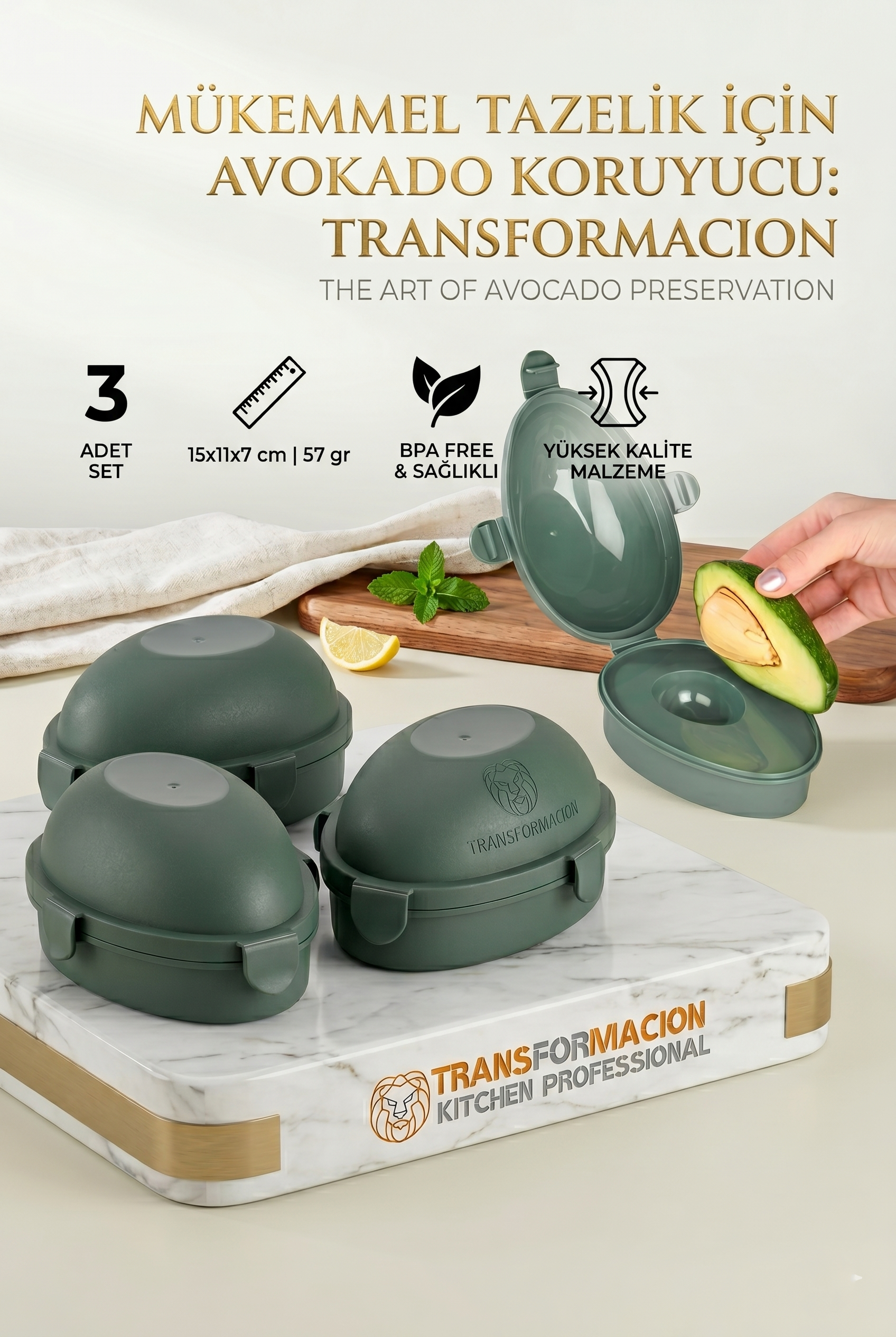 3 lü Avokado Saklama Kabı | Kilitli Taze Tutucu Koruyucu Kutu | Kararmaya Son 723085