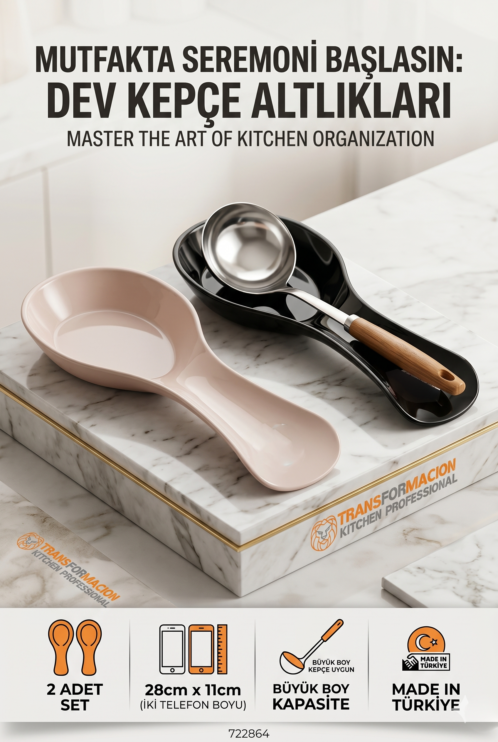 Ivanna Serisi 2’li Modern Mutfak Tezgah Üstü Kepçe Altlığı ve Kaşıklık Seti 723086