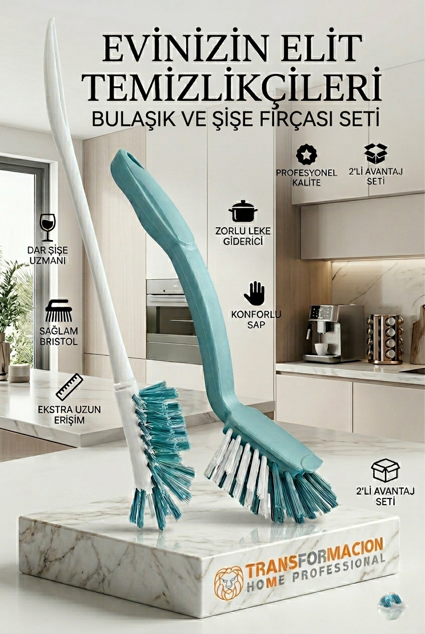 2'li Profesyonel Set - Biberon, Şişe ve Kavanoz Fırçası ile Bulaşık Fırçası 723096