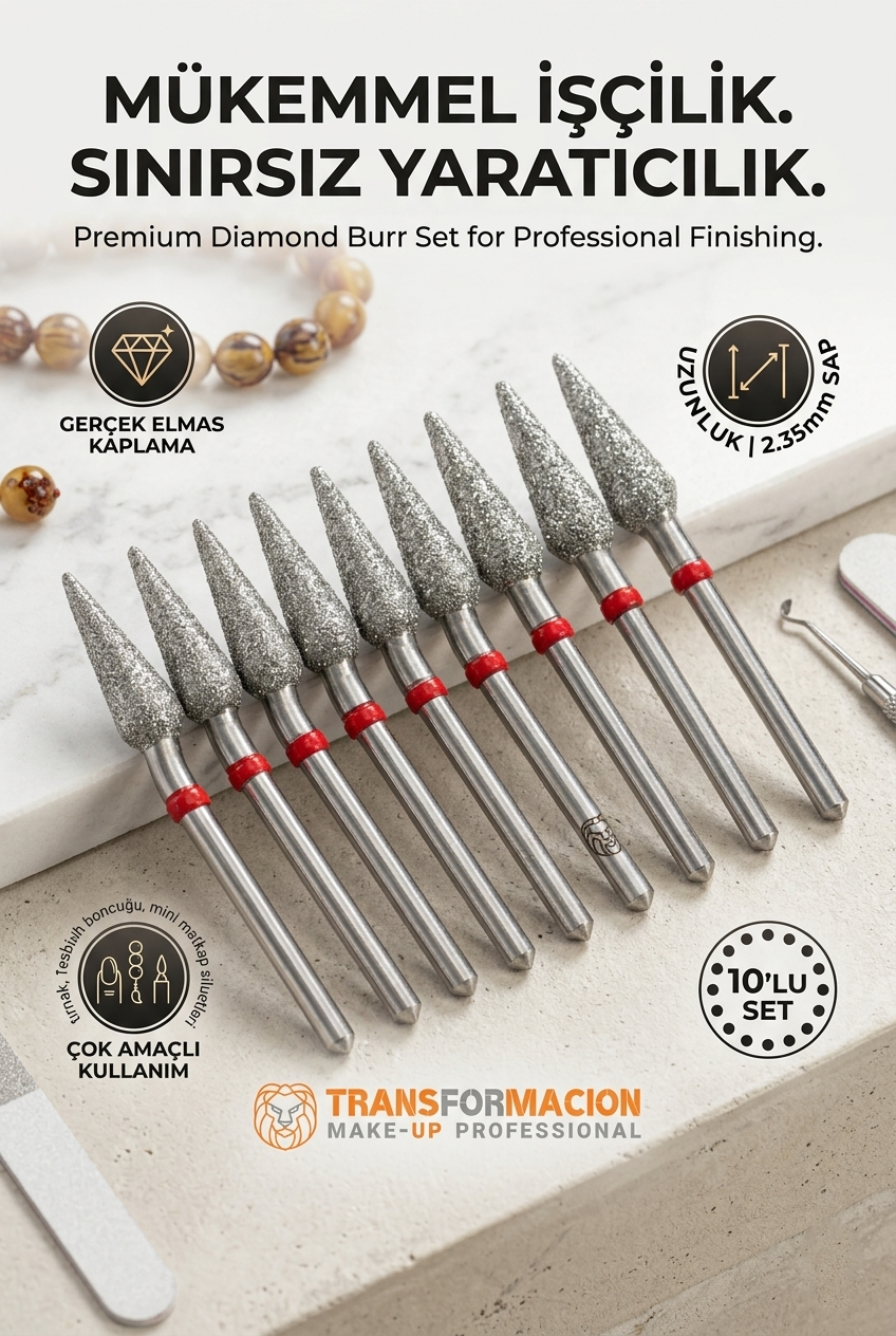 10'lu Ultra Hassas Elmas Freze Ucu - Kuru Manikür, Tırnak, Hobi, Gravür Seti 266/ 040R 723101