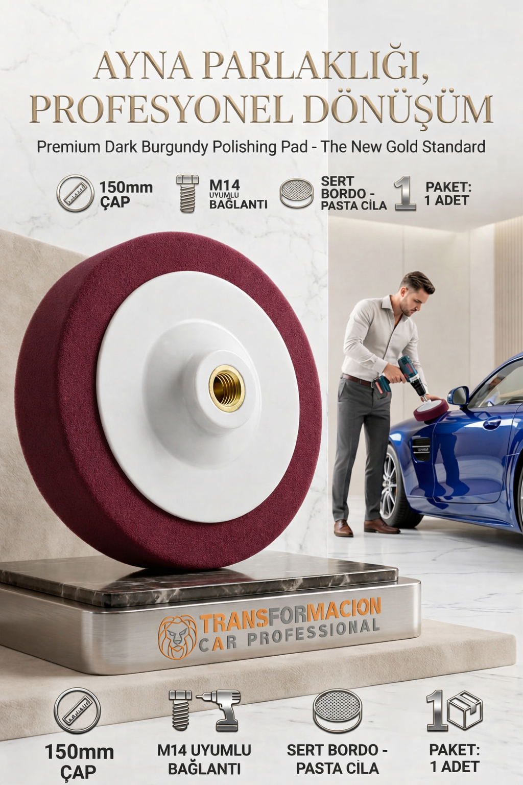 Bordo Pasta Cila Pedi 150mm  - Sert Agresif Çizik Giderici Keçe M14 Uyumlu 723114