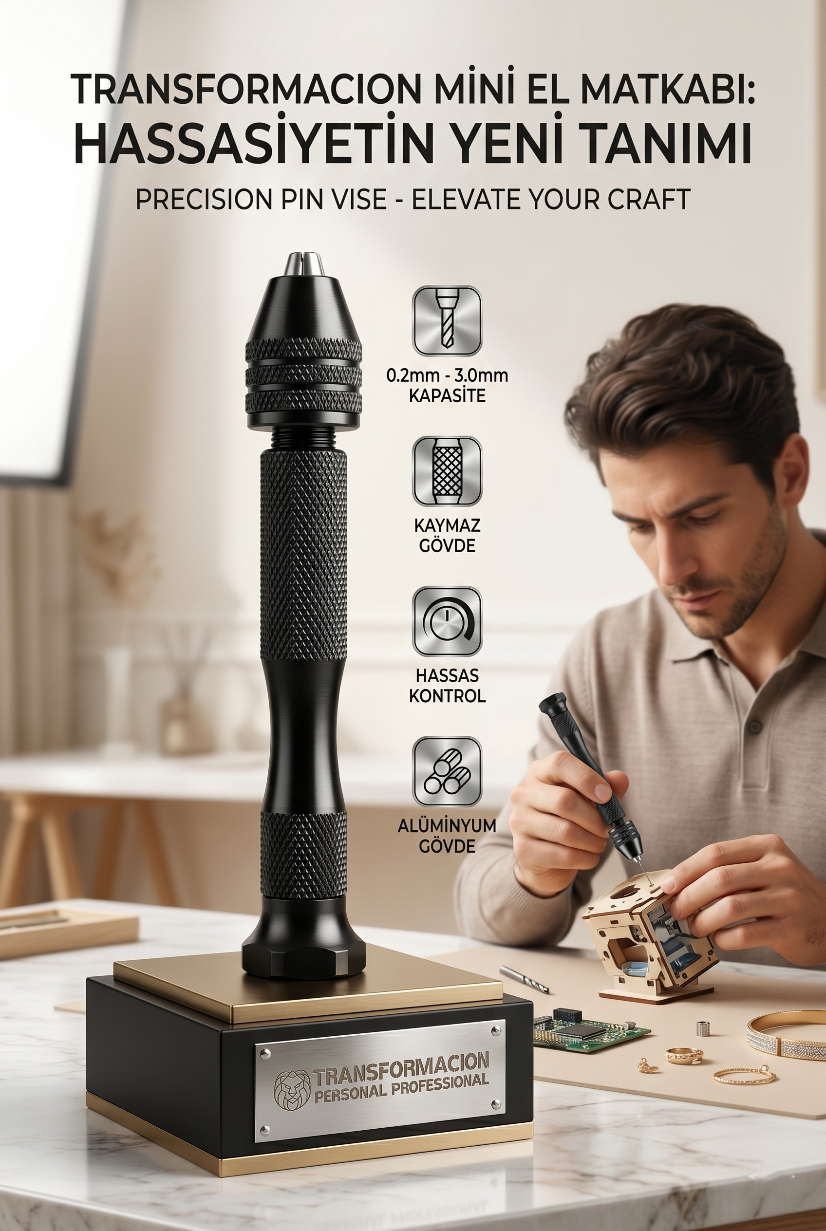 Mini El Matkabı - Hobi ve Takı Tasarımı İçin Hassas Mandrenli Pin Mengene 723119