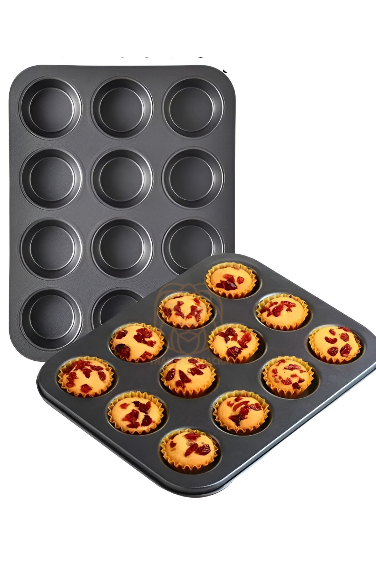 2'li Set 12'li Muffin Kalıbı | Karbon Çelik Yanmaz Yapışmaz Cupcake & Kek Pişirme Tepsisi 723122