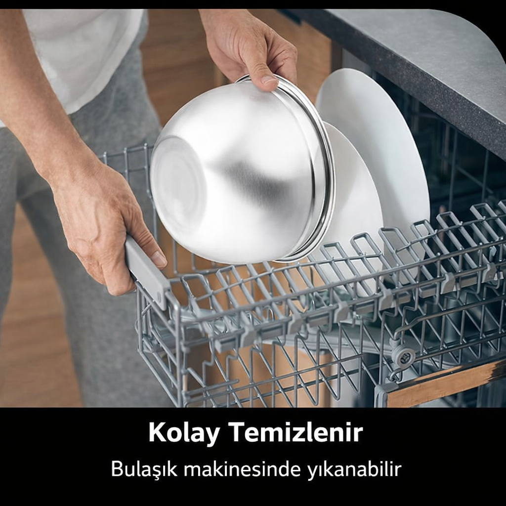 Çok Amaçlı Rendeli Paslanmaz Çelik Karıştırma Kabı - Sıçratmaz Mikser Kapağı ve Saklama Kasesi 4.5L 723130