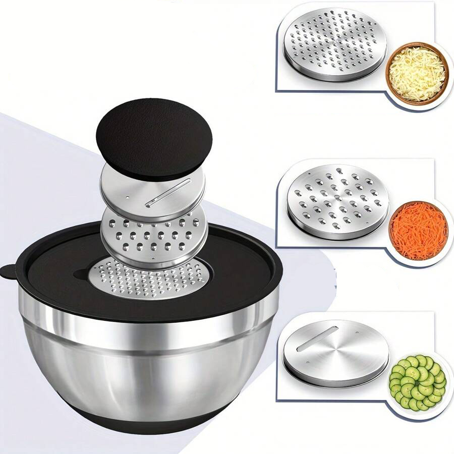 Çok Amaçlı Rendeli Paslanmaz Çelik Karıştırma Kabı - Sıçratmaz Mikser Kapağı ve Saklama Kasesi 4.5L 723130