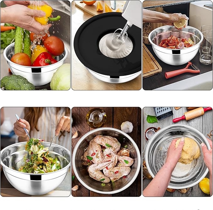 Çok Amaçlı Rendeli Paslanmaz Çelik Karıştırma Kabı - Sıçratmaz Mikser Kapağı ve Saklama Kasesi 4.5L 723130