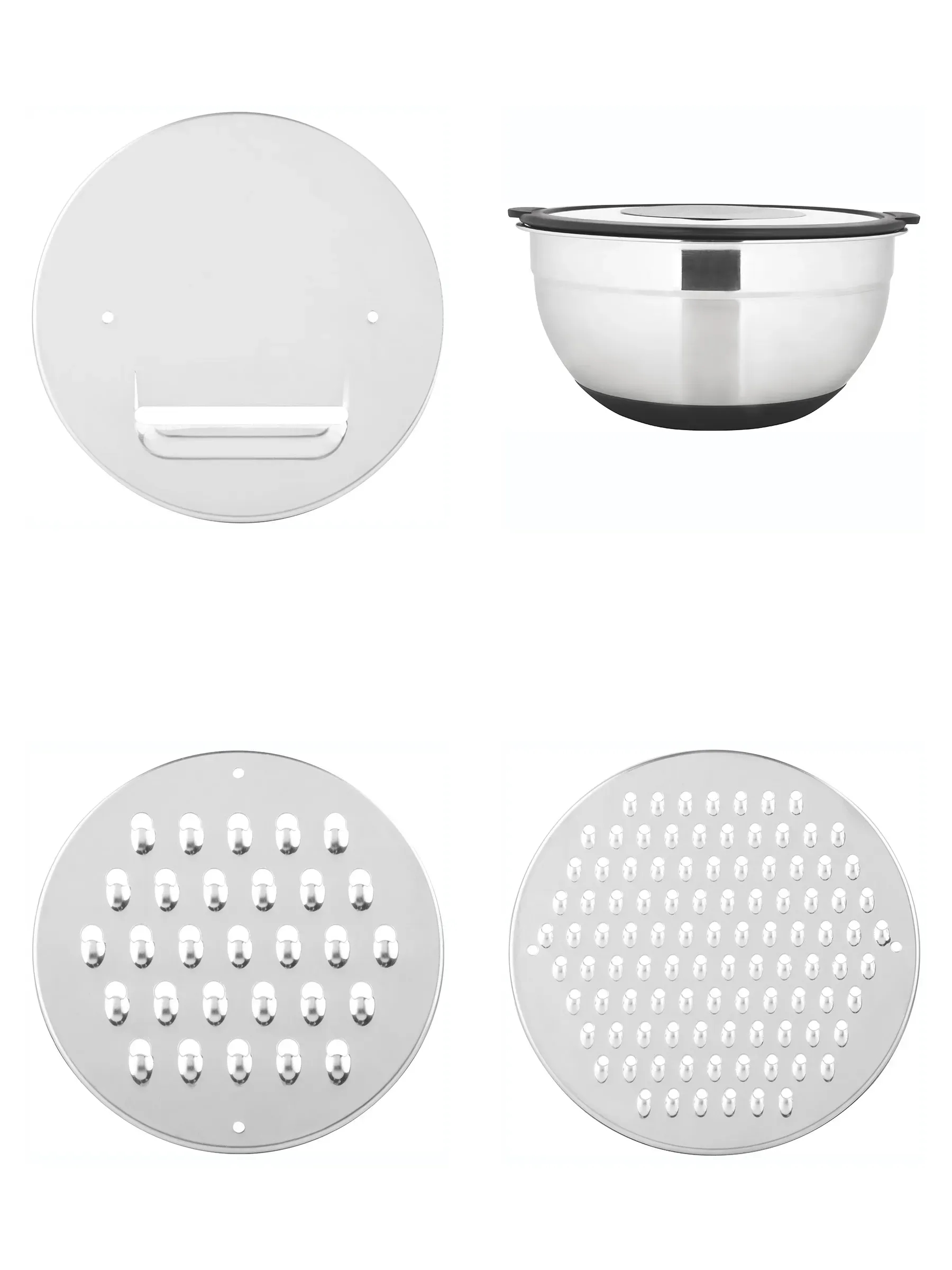 Çok Amaçlı Rendeli Paslanmaz Çelik Karıştırma Kabı - Sıçratmaz Mikser Kapağı ve Saklama Kasesi 4.5L 723130