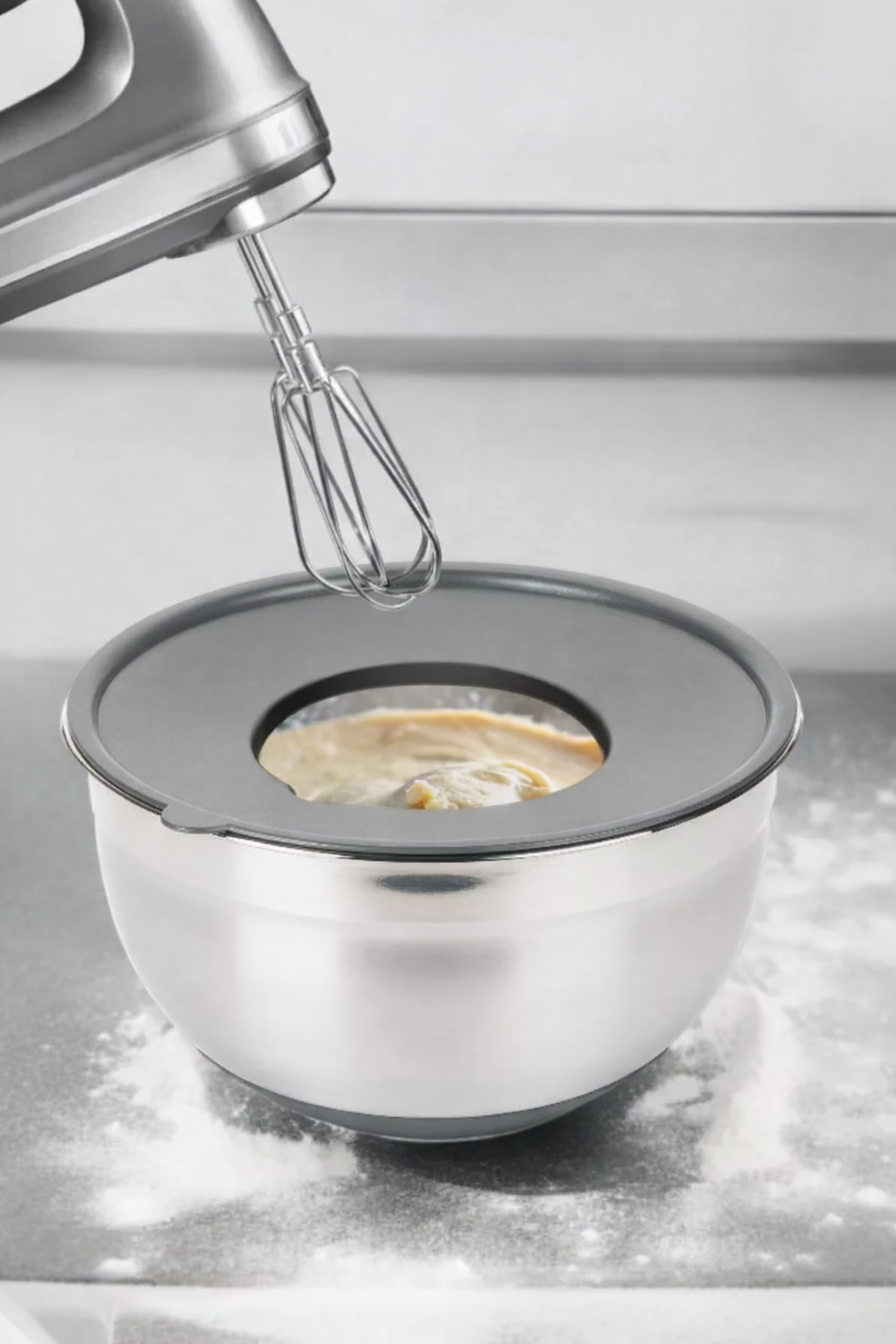 Çok Amaçlı Rendeli Paslanmaz Çelik Karıştırma Kabı - Sıçratmaz Mikser Kapağı ve Saklama Kasesi 4.5L 723130