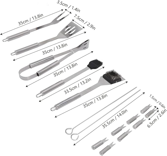 Profesyonel Barbekü Seti 20 Parça Çantalı Paslanmaz Çelik Mangal Maşa Spatula Fırça Şiş 723132