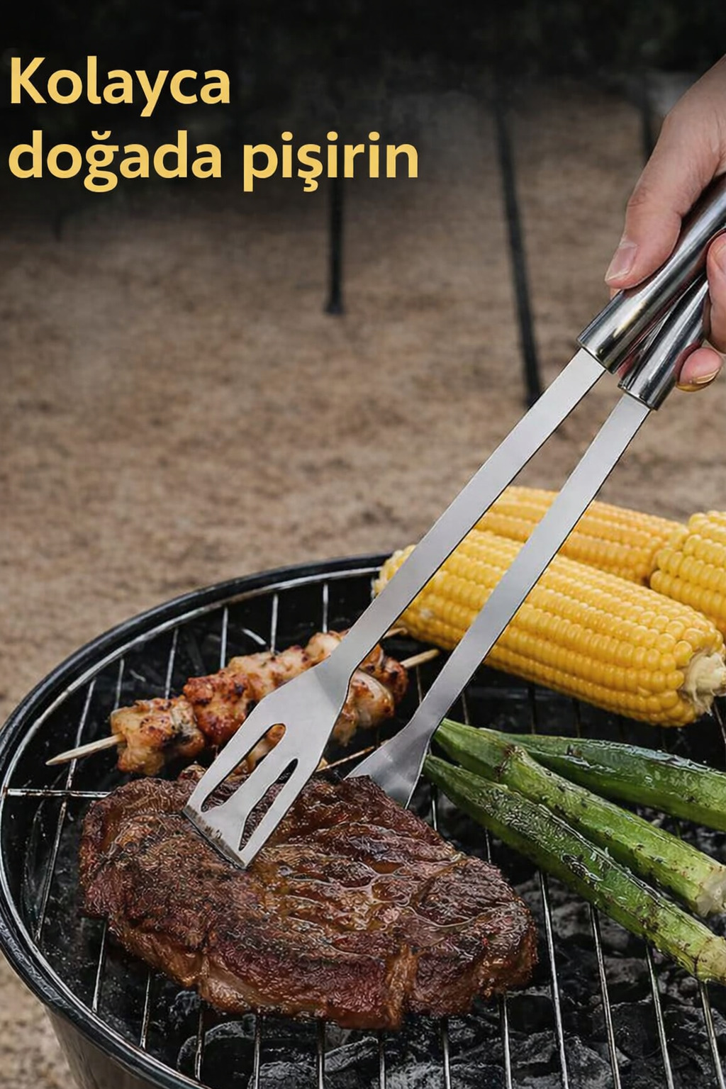 Profesyonel Barbekü Seti 20 Parça Çantalı Paslanmaz Çelik Mangal Maşa Spatula Fırça Şiş 723132