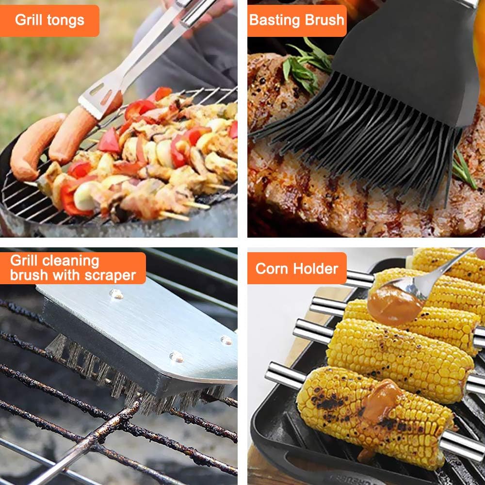 Profesyonel Barbekü Seti 20 Parça Çantalı Paslanmaz Çelik Mangal Maşa Spatula Fırça Şiş 723132