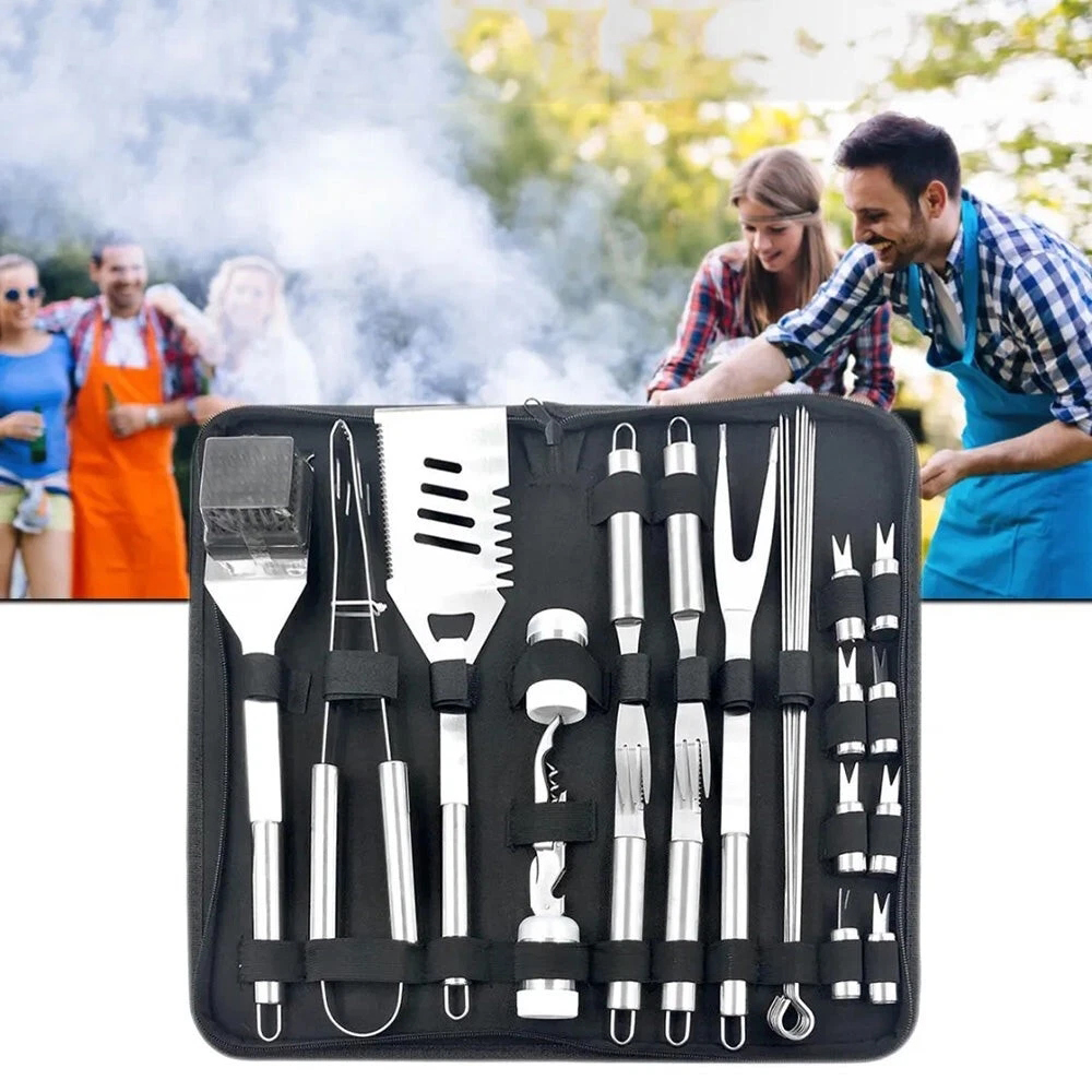 Profesyonel Barbekü Seti 29 Parça Çantalı - Paslanmaz Çelik Mangal Aletleri Bıçak Tirbuşon 723133
