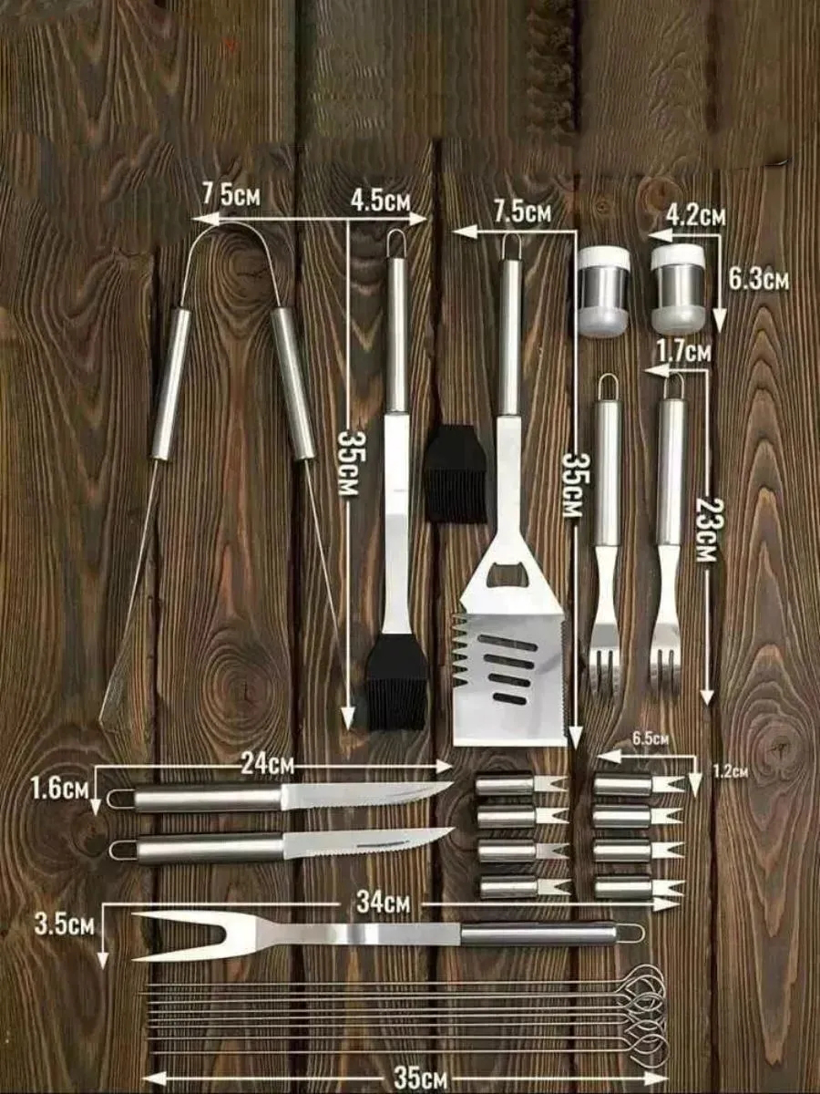 Profesyonel Barbekü Seti 29 Parça Çantalı - Paslanmaz Çelik Mangal Aletleri Bıçak Tirbuşon 723133