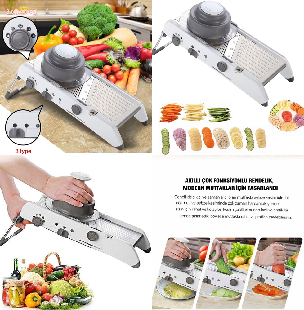 Profesyonel Mandolin Rende Sebze Doğrayıcı - 18 Fonksiyonlu Ayarlı Jülyen Dilimleyici 723134