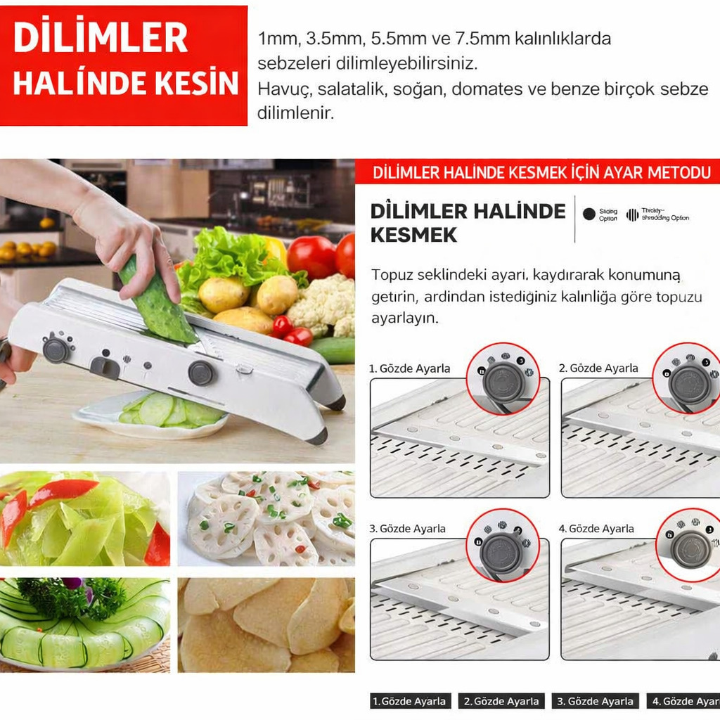 Profesyonel Mandolin Rende Sebze Doğrayıcı - 18 Fonksiyonlu Ayarlı Jülyen Dilimleyici 723134