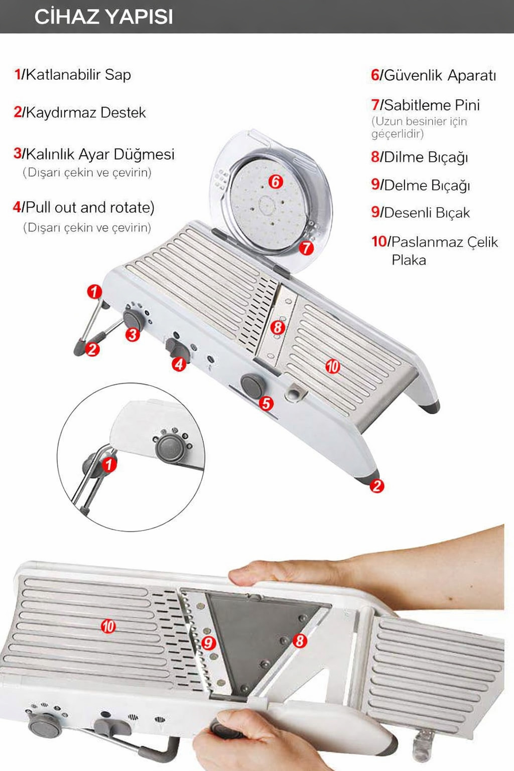 Profesyonel Mandolin Rende Sebze Doğrayıcı - 18 Fonksiyonlu Ayarlı Jülyen Dilimleyici 723134
