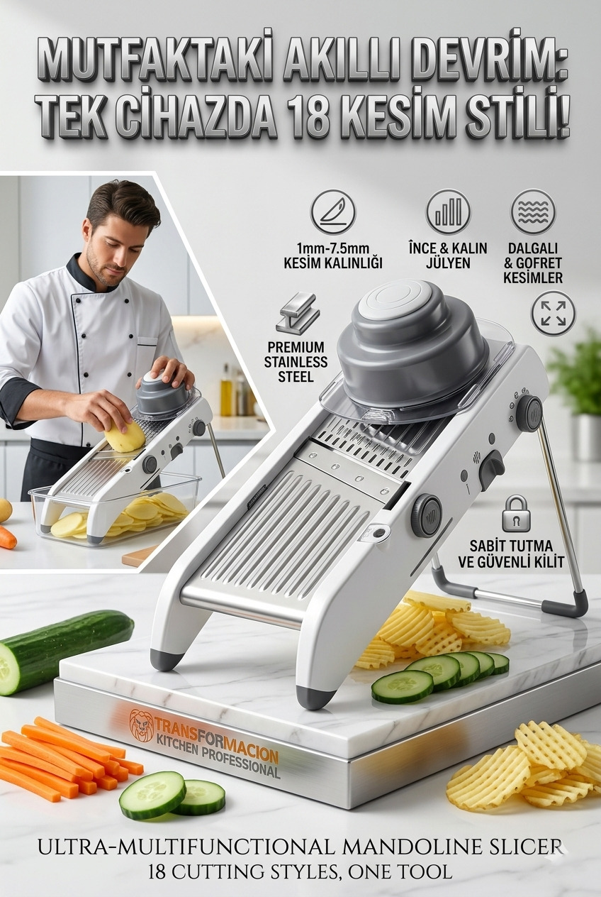 Profesyonel Mandolin Rende Sebze Doğrayıcı - 18 Fonksiyonlu Ayarlı Jülyen Dilimleyici 723134