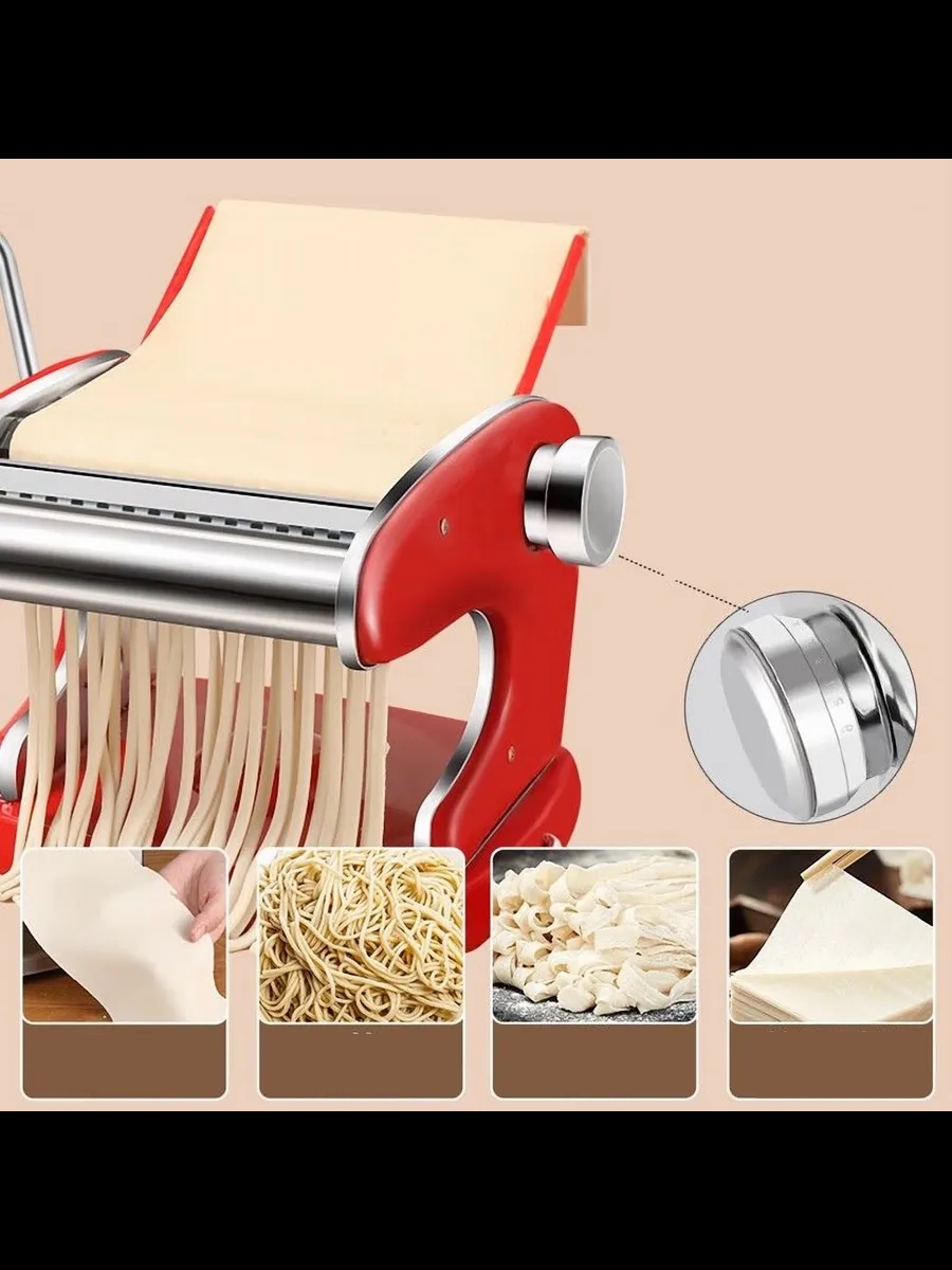 Kırmızı Makarna Makinesi 9 Ayarlı - Profesyonel Çelik Erişte ve Spagetti Açma Makinası 723139