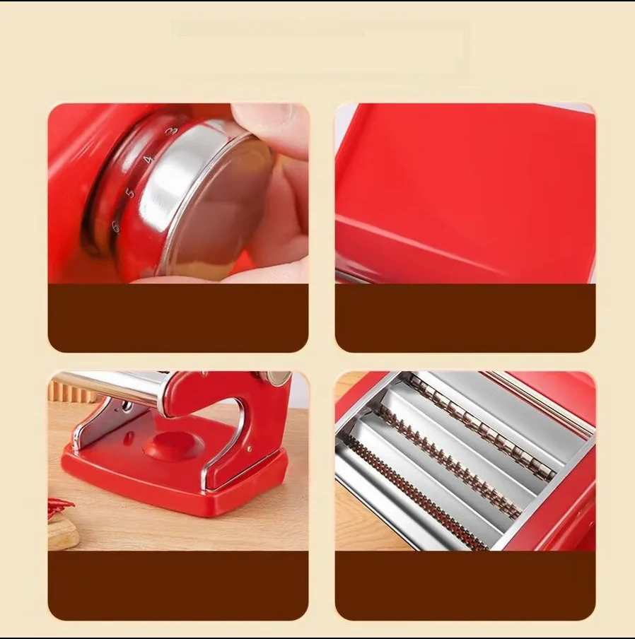 Kırmızı Makarna Makinesi 9 Ayarlı - Profesyonel Çelik Erişte ve Spagetti Açma Makinası 723139