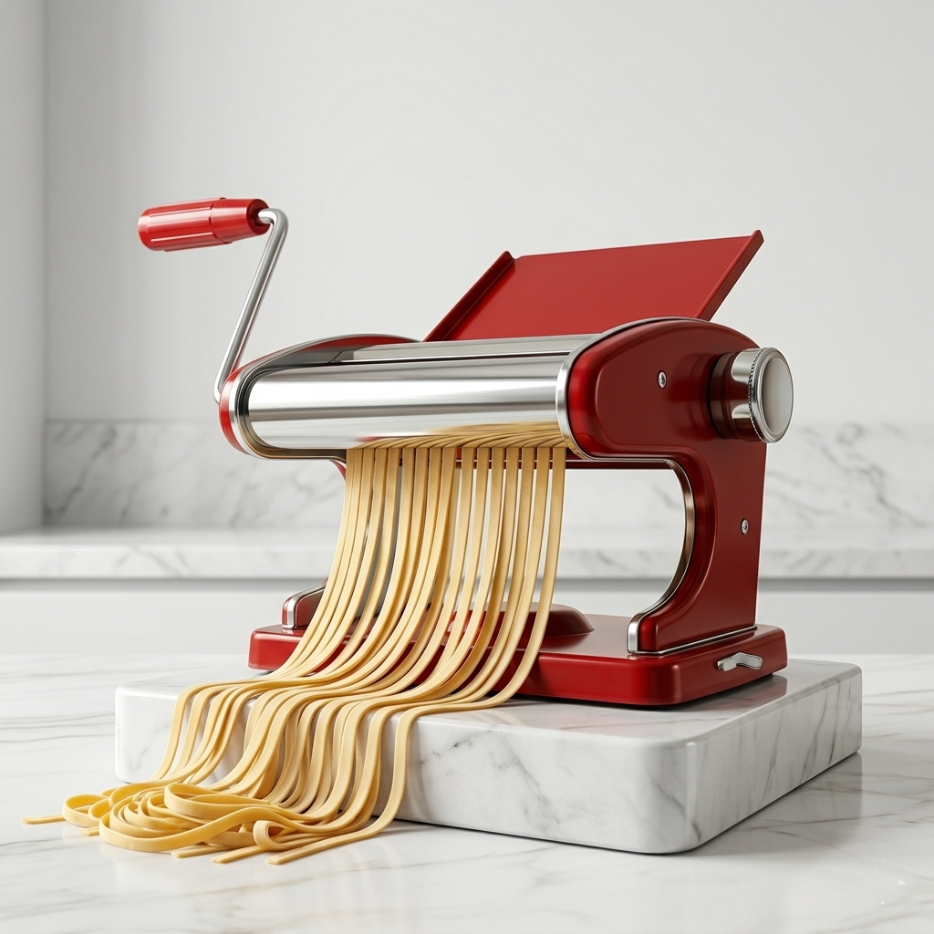 Kırmızı Makarna Makinesi 9 Ayarlı - Profesyonel Çelik Erişte ve Spagetti Açma Makinası 723139