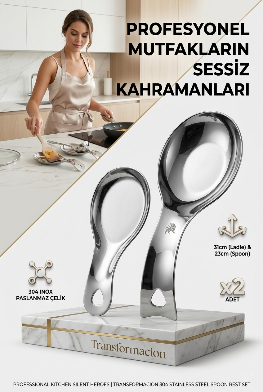 Inox Paslanmaz Çelik Kaşık & Kepçe Altlığı Seti (2 Adet, Büyük-Küçük Boy) 723141
