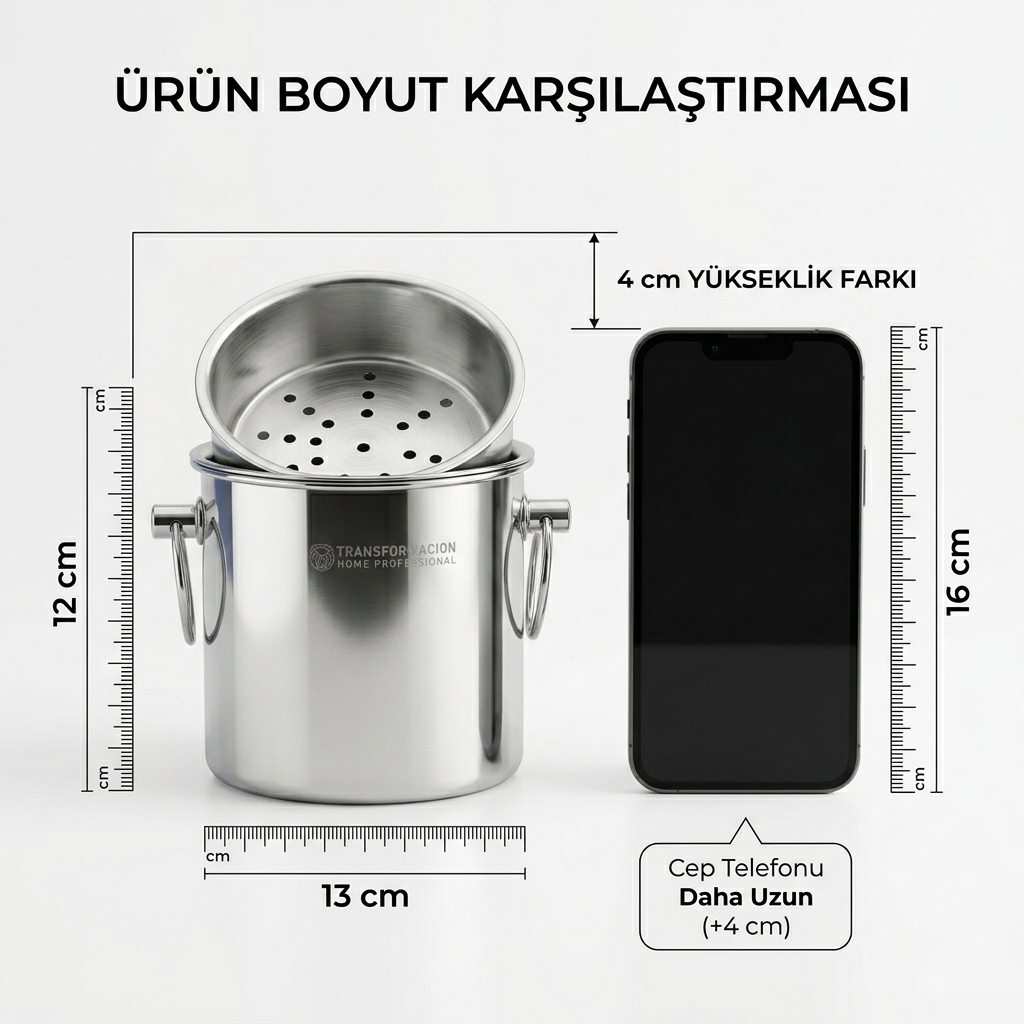 Paslanmaz Inox Parlak Çelik Buz Kovası Seti - Süzgeçli ve Buz Maşası Hediyeli 723145