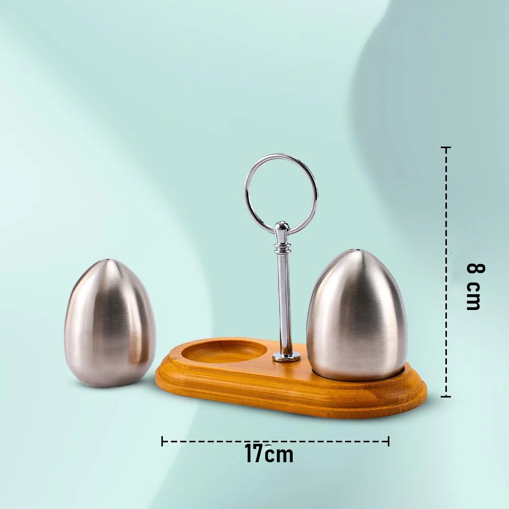 Ahşap Standlı Inox Paslanmaz Çelik Yumurta Formlu Tuzluk Biberlik Seti 723146
