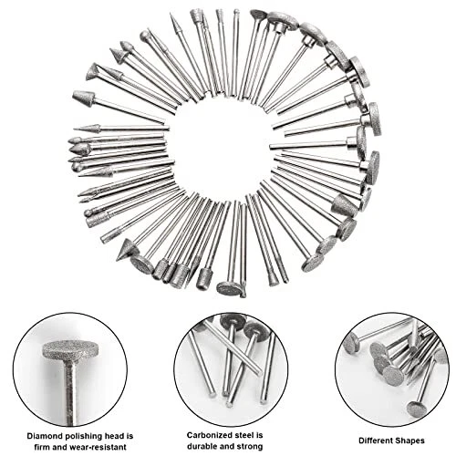 50 Parça Elmas Uçlu Döner Törpü ve Freze Seti - Pedikür Nasır, Topuk, Cam ve Taş İşleme Uçları 723151