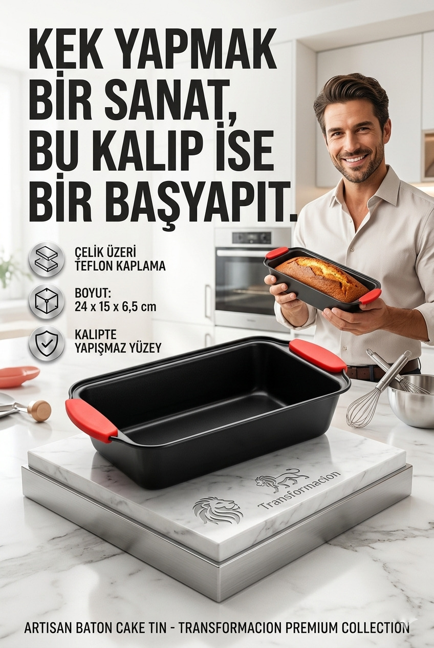 Yanmaz Yapışmaz Baton Kek Kalıbı Silikon Saplı Ekmek Kalıbı 24 cm Granit Efektli 723135