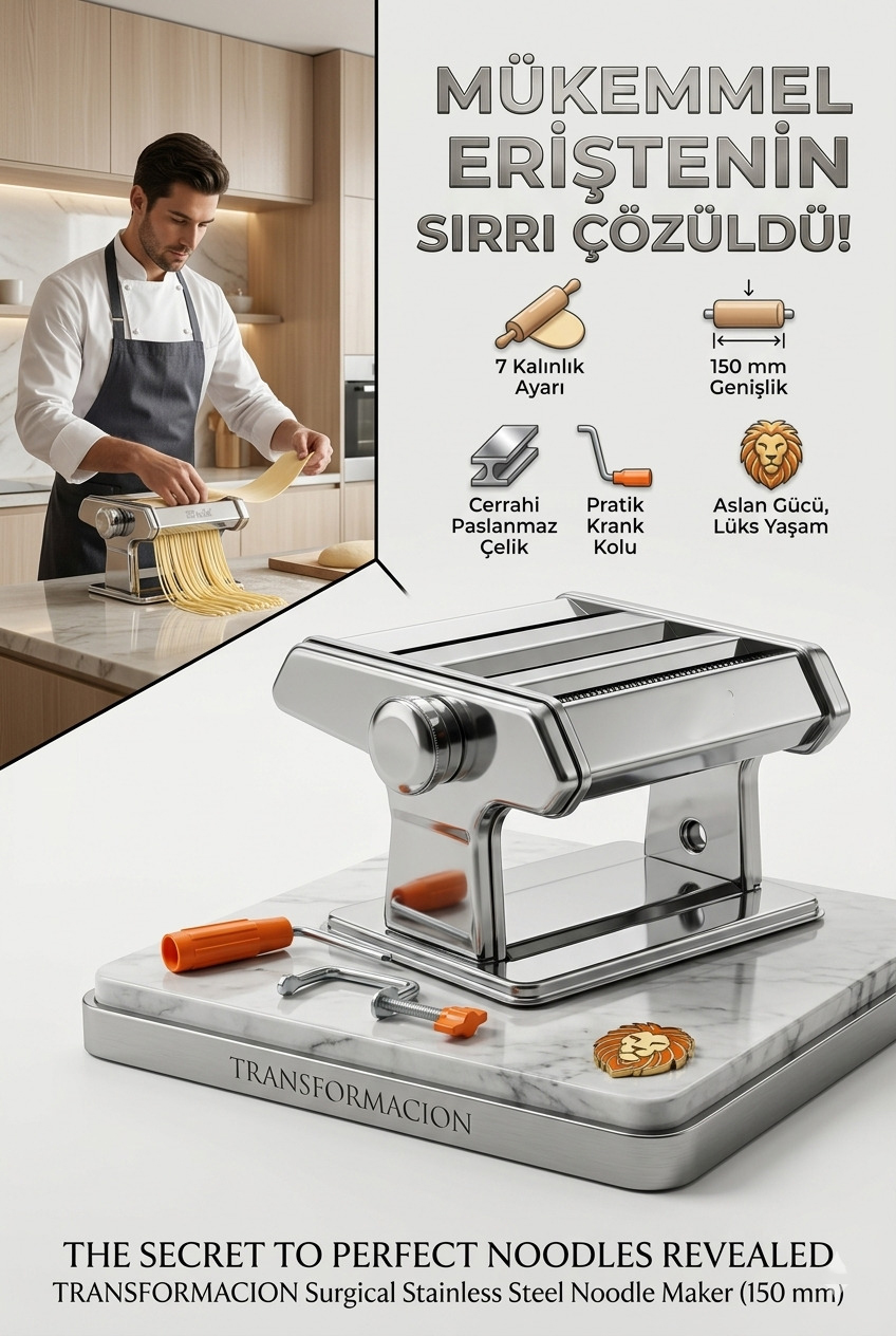 Profesyonel Erişte ve Makarna Makinesi - 7 Ayarlı Çelik Hamur Açma Spagetti Makinası  723137