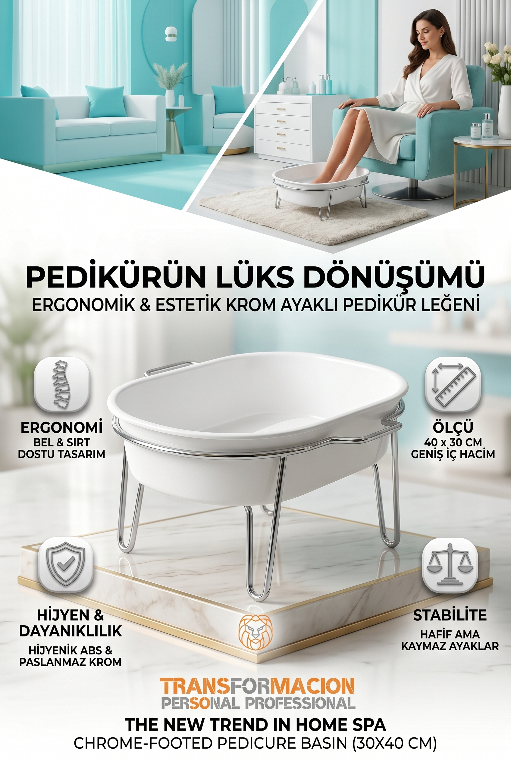 Profesyonel Krom Ayaklı Pedikür Leğeni - Evde Spa Konforu Ayak Bakım Küveti 719415