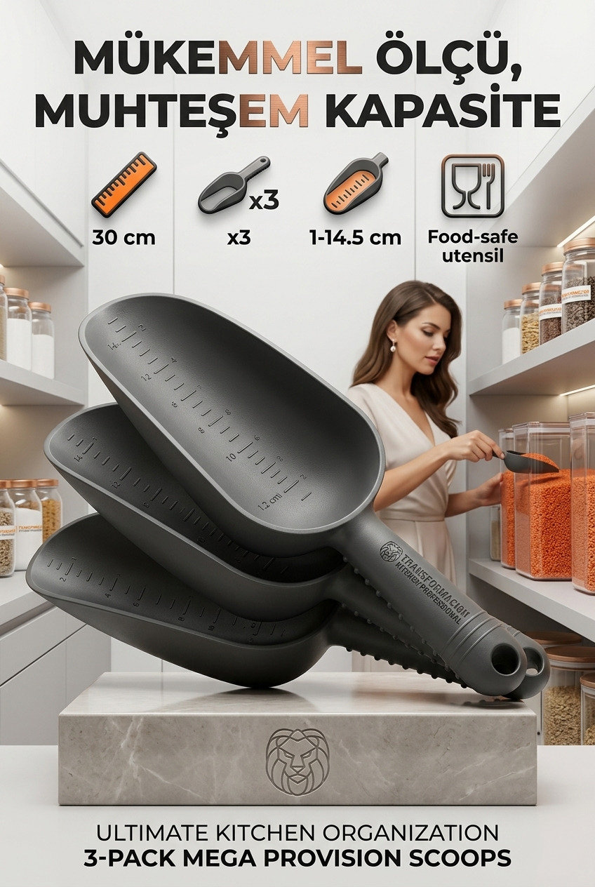 Ölçekli Büyük Erzak Küreği, Çok Amaçlı Mutfak Bakliyat Un Ölçü Kaşığı Kepçesi 719819