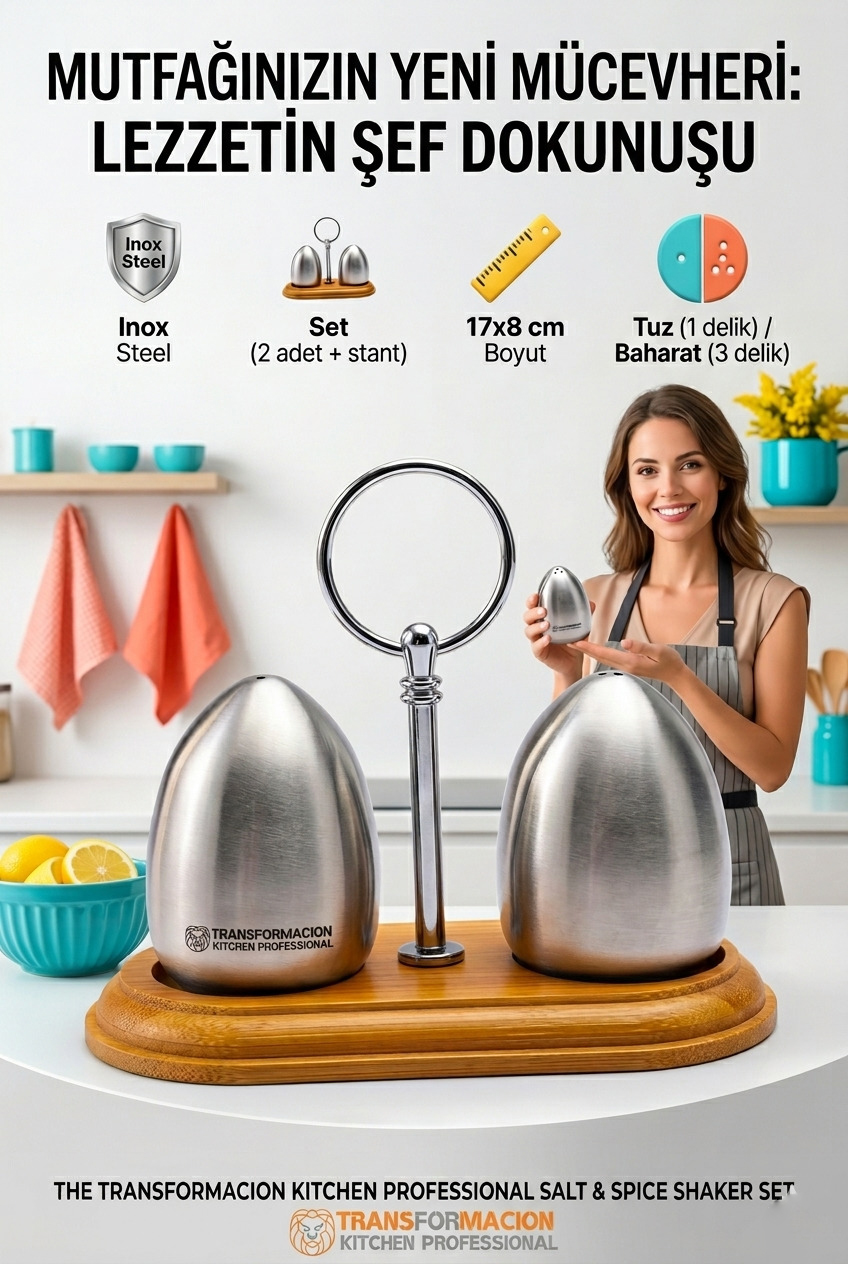 Ahşap Standlı Inox Paslanmaz Çelik Yumurta Formlu Tuzluk Biberlik Seti 723146