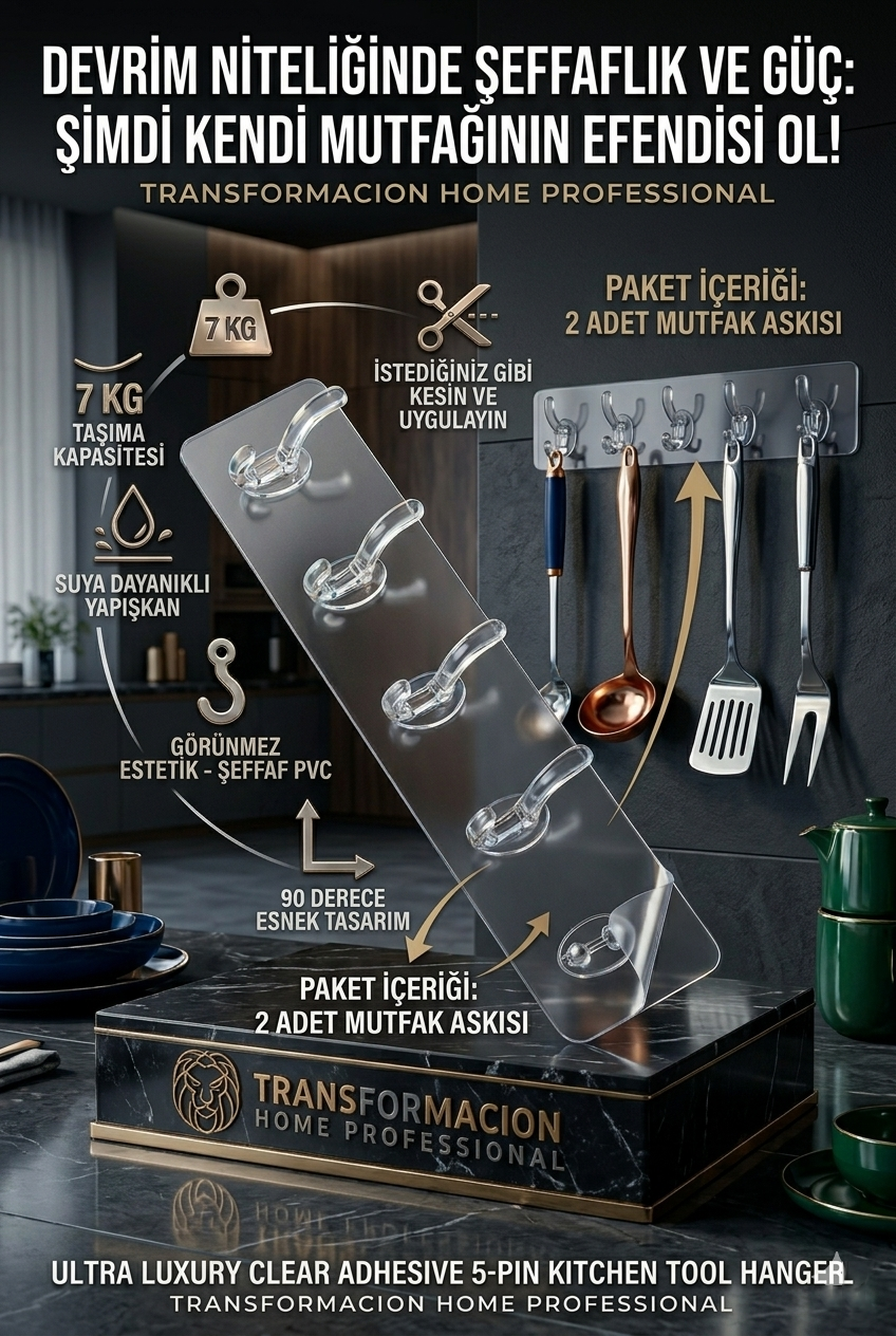  2'li Set Sihirli Askı 5'li Şeffaf Yapışkanlı Kanca Banyo Mutfak Askılığı 723127