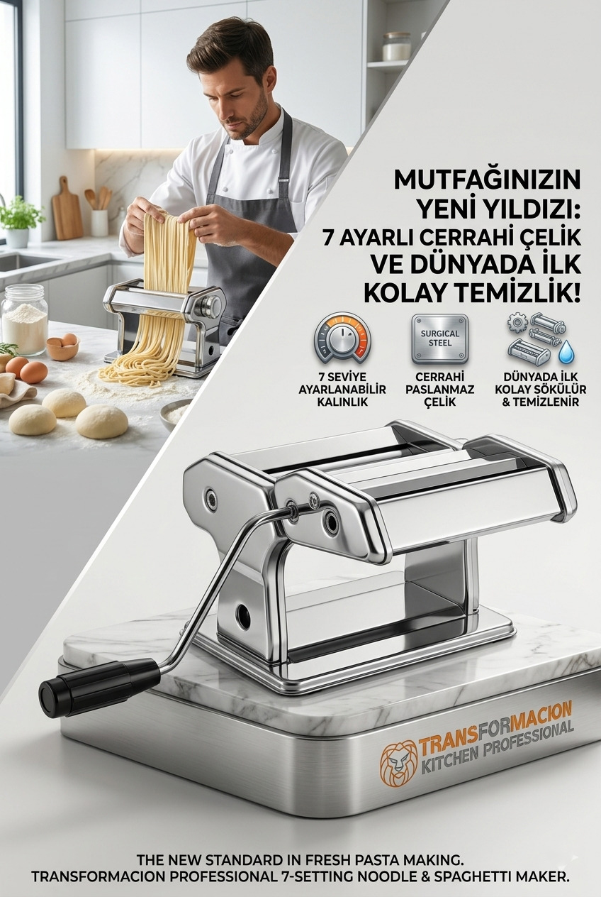 Profesyonel Sökülebilir Kolay Temizlenen Erişte ve Makarna Makinesi - 7 Ayarlı Hamur Açma Spagetti Makinası  723138