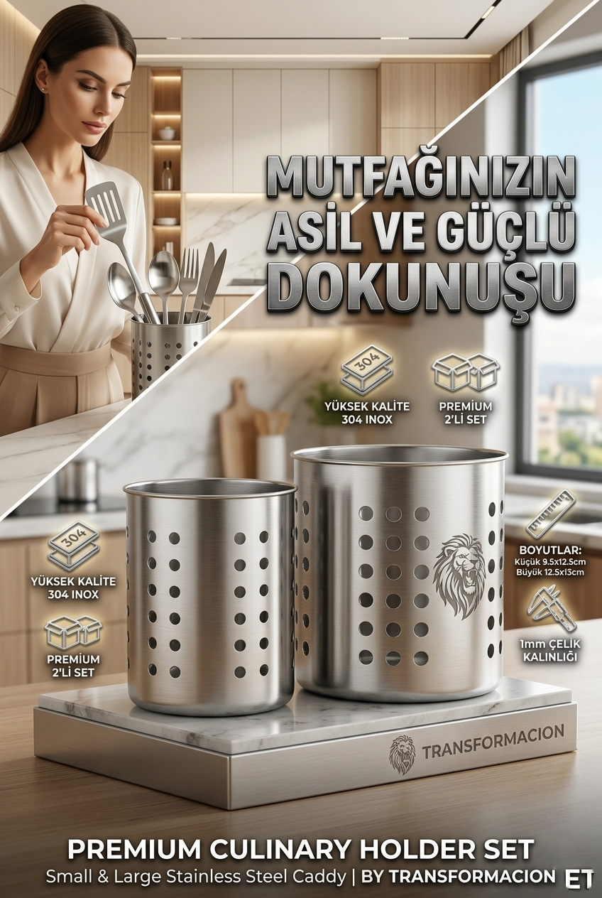 Inox Paslanmaz Çelik 2’li Kaşıklık Seti - 1mm Ultra Dayanıklı Tezgah Üstü Organizer 723142